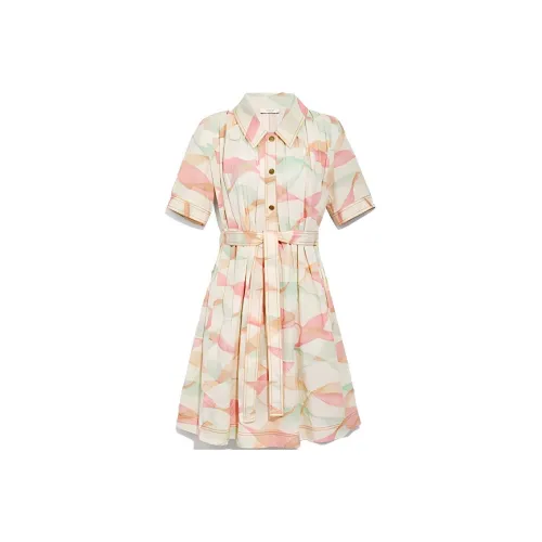 COACH SS21 Короткий рукав Платье Женское Персиково-розовый Зеленый
