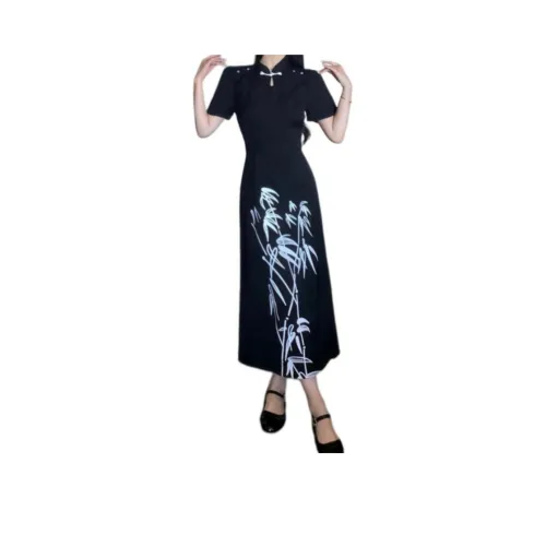 XIANSINIAO Black Женские Короткие Платья с Рукавами