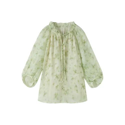 XIANGYING Зеленые цветочные женские рубашки