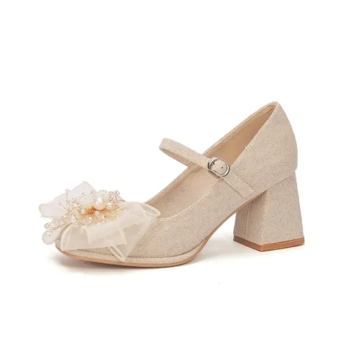 CPXO Грубый каблук Туфли Мэри Джейн Женские Шампанское