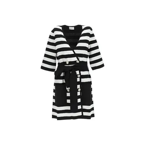 Ferragamo Черно-белая панда Женские Длинные Платья с рукавами