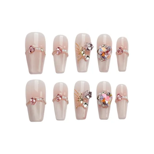 SHIZHIHONGCAN Ручная работа Искусственный Ногтик MID Длина Розовый Телесный Кошачий глаз Блеск Ромб Кокетливый стиль