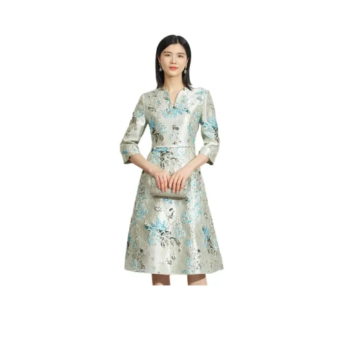 BBLLUUEE Длинное платье с длинными рукавами женское аква-синий