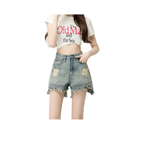 Снупи Промытый синий Женские джинсовые шорты