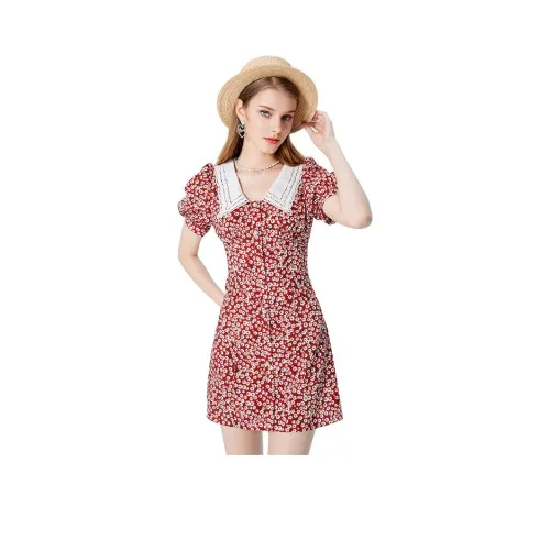 AIVEI Винтажное красное женское короткое платье с рукавами