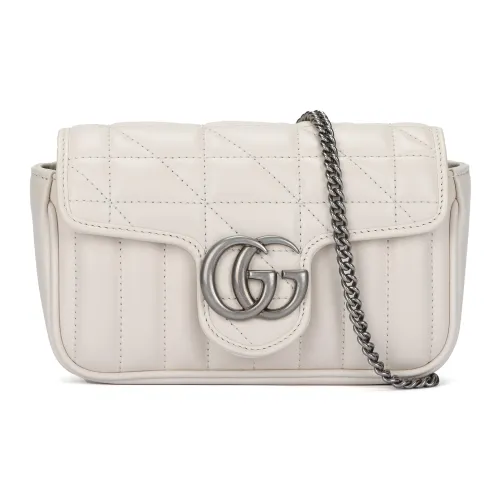 GUCCI GG Marmont Кожа Mamon 16 Цепочка Сумка с клапаном Сумка через плечо Экстра мини Женская Белая
