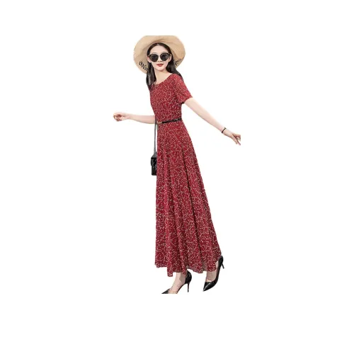 Cypress House Короткий рукав Платье Женское Красное с Цветочным