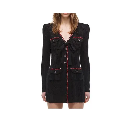 Self Портрет Черный Женские Длинные Платья с Рукавами