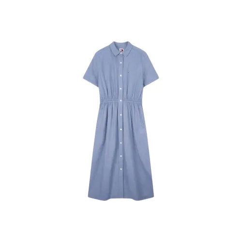 Tommy Hilfiger Джинсовый синий 1A5 Женские Короткие Платья с Рукавами