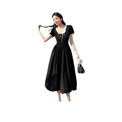 XIANSINIAO Black Женские Короткие Платья с Рукавами