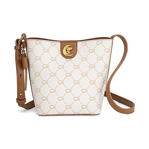 COOGI Сумка из синтетической кожи в форме ведра через плечо маленькая женская экрю кофейного цвета