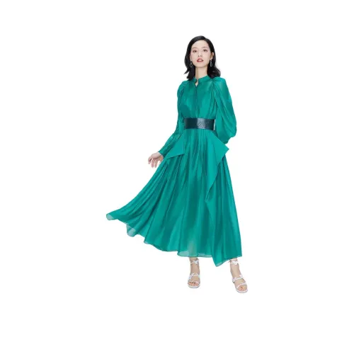 BBLLUUEE Длинное платье с длинными рукавами женское бирюзовый зеленый