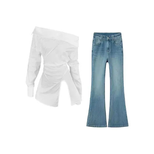 MARIE·COCO Белый топ + Джинсы Женские Повседневные костюмы