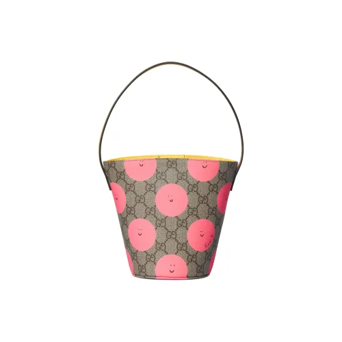 GUCCI GG Supreme Холст Ведрообразная Сумка Женская Темно-Коричневый Розовый