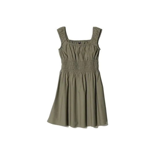 UNIQLO Без рукавов Платье Женское Оливково-зеленый