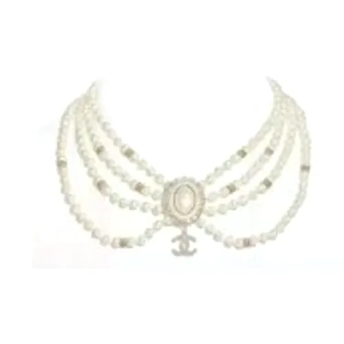 CHANEL Металл Смола Стекло Жемчужный Crystal Necklaces Женские Золотой