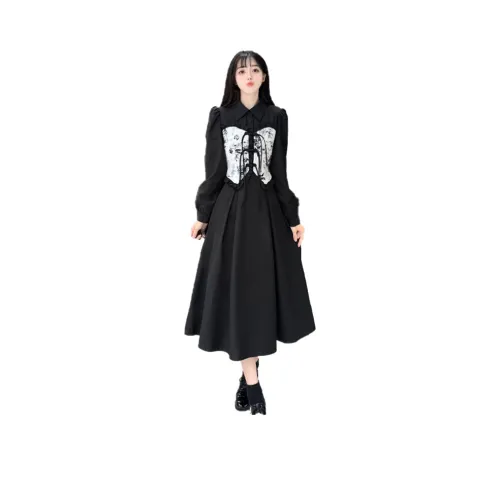 GULIANFEI Длинное платье с длинными рукавами женское черное