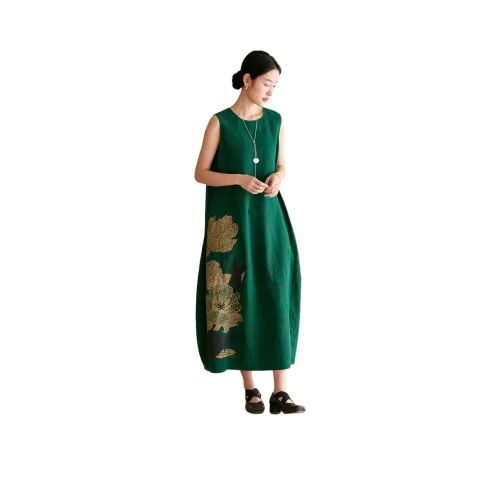 JIXIANGYUER Без рукавов Платье Женское Изумрудный Сосновый Зеленый