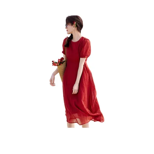 Mo Han Yi Mei Короткий рукав Платье Женское Ягодный красный