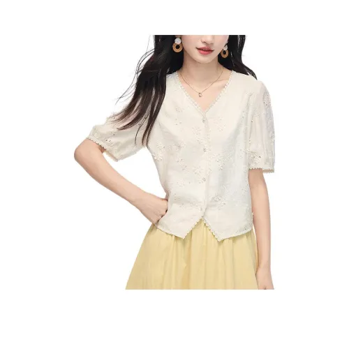 SLLSKY V Шея Рубашка, Лунно-белый 15 Day Предзаказ Женские Рубашки