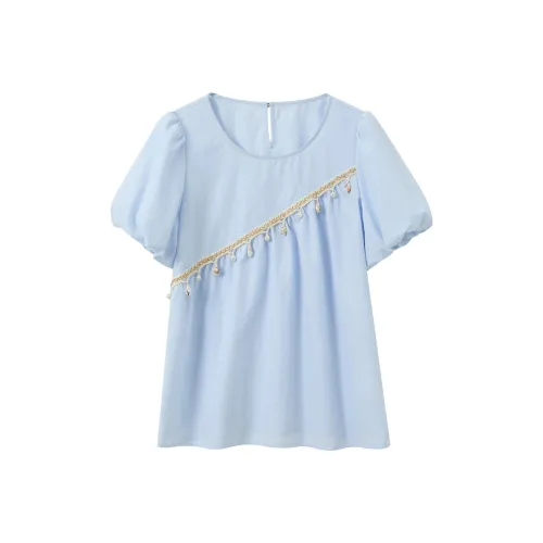 3COLOUR Небесно-голубой Женские Шифоновые Рубашки