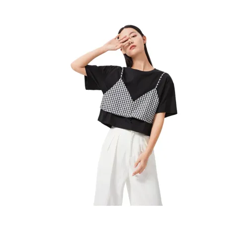 EICHITOO Черная отделка 78 Женские футболки