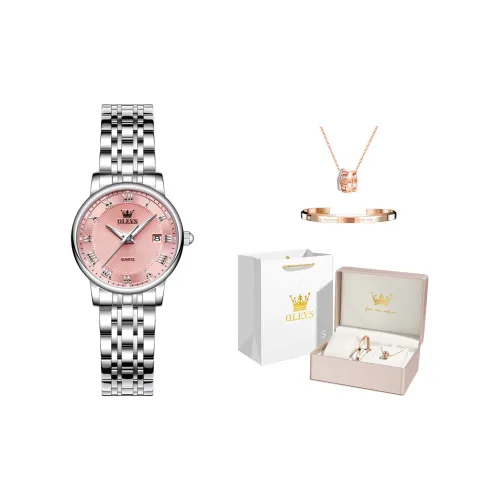 OLEVS Кварцевый механизм нержавеющая сталь ремешок часы женские розовый циферблат