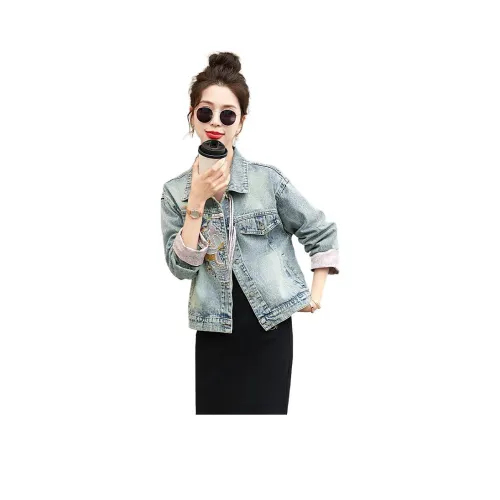 XIAOJUCHUANLI Джинсовая куртка женская светло-синяя