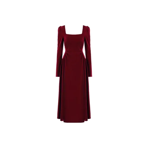 DPLAY Длинное платье с длинными рукавами женское цвет ягодный красный