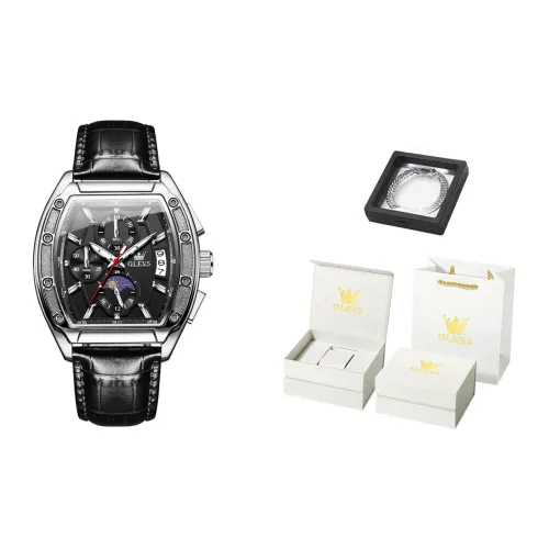 OLEVS Кварцевый механизм кожаный ремешок мужские часы черный циферблат