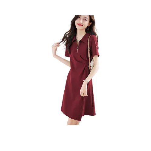 Mo Han Yi Mei Короткий рукав Платье Женское Красное