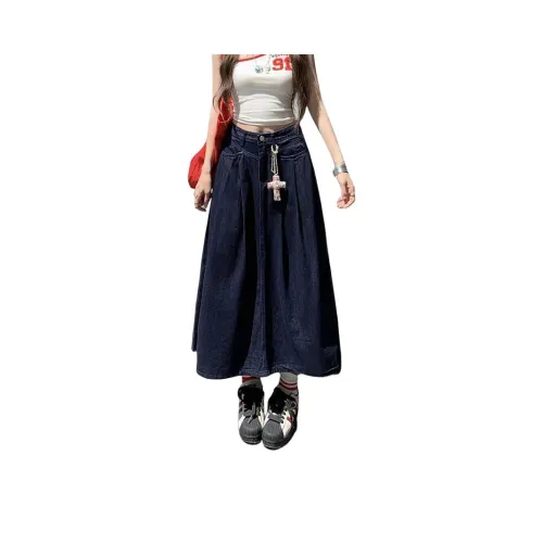 ZAZN Темно-синие женские джинсовые длинные юбки