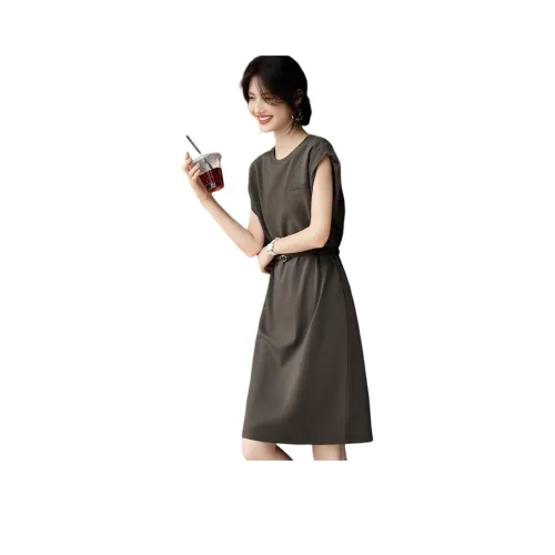 XWI SS24 Короткий рукав Платье Женское Серый Оливковый Зеленый