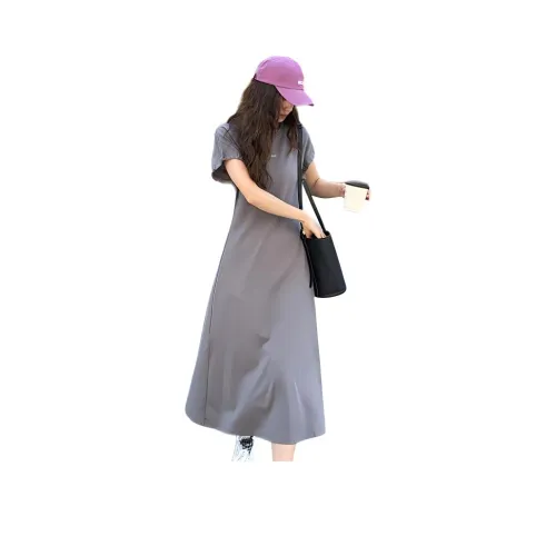 NANING9 Короткий рукав платье женское серое