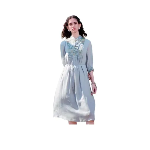 KAMILAN Длинное платье с длинными рукавами женское серо-синий