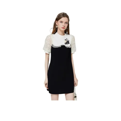 AIVEI Короткое платье с короткими рукавами женское черное