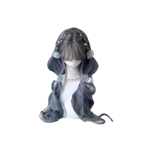 FYOSEE Перука Полная Повязка Туманно-голубой Фиолетово-серый Лолита Тонкие Брови для Длинных Волос