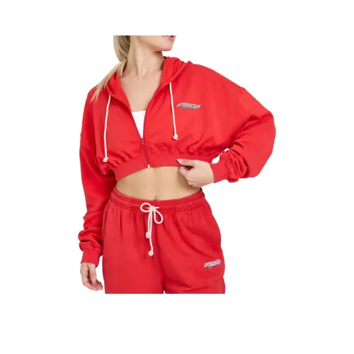 ONER ACTIVE Raw Lounge Crop Zip Through Толстовка с Graphic Укороченный Пальто Женские Красный