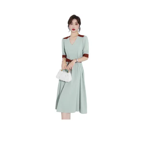 Itisf4 Короткий рукав Платье Женское Зеленое