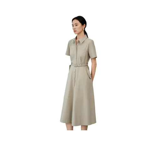 IHIMI Короткий рукав Платье Женское Серый Зеленый