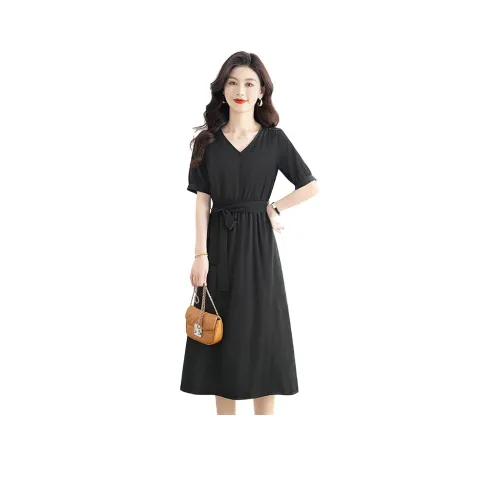 Cypress House Короткий рукав Платье Женское Черное