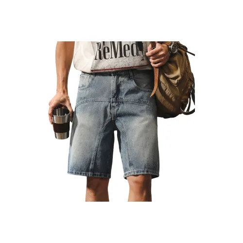 JIELEINUO Светло-синие мужские джинсовые шорты