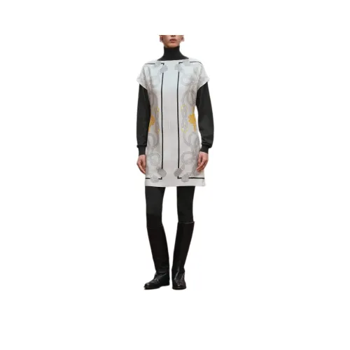 HERMES FW25 Короткий рукав Платье Женское Жемчужно-белый