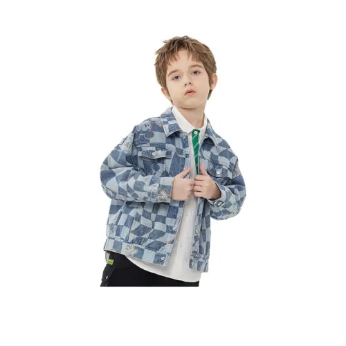 Disney Шахматный узор Мультяшный Деним Куртка Весна-осень Детский Cowboy Синий Spins The Шахматный узор