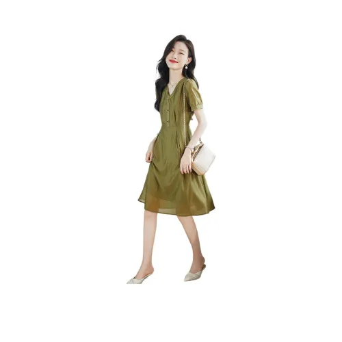 XWI Короткий рукав Платье Женское Зеленое