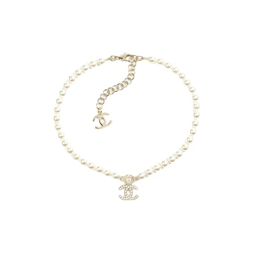 CHANEL 24B Металл Стразы Ожерелья Женские Жемчужно-белый