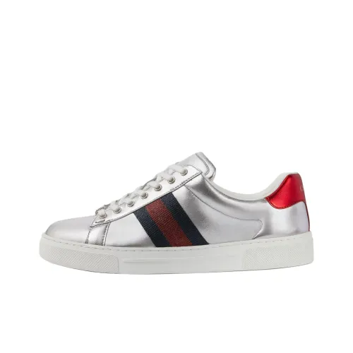 GUCCI Ace Low Кроссовки для скейтбординга Топ Женские Серебряные