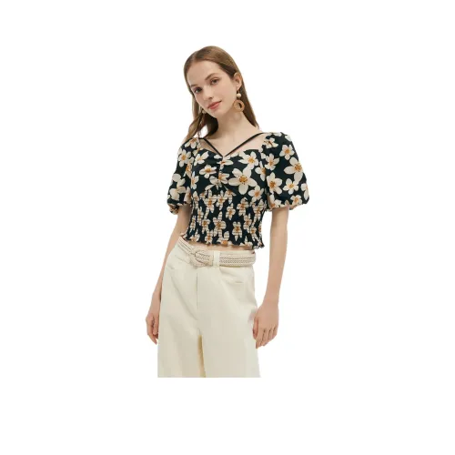 GOELIA 1DD Черный Золотой Ручной Рисунок Апельсиновый Цветок Женские Рубашки