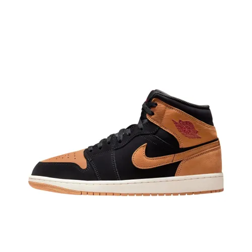 Jordan Air Jordan 1 Устойчивые к истиранию MID Топ Винтажные баскетбольные кроссовки Унисекс Черный Коричневый