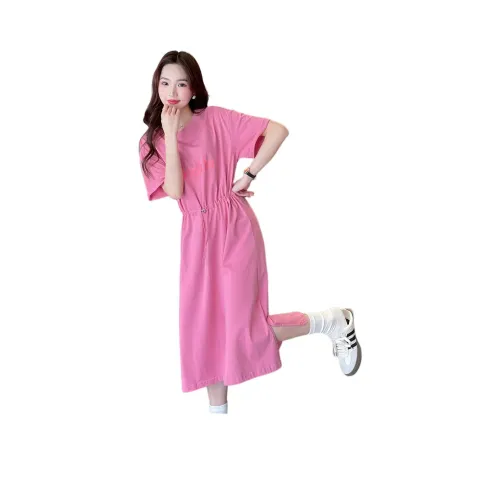 Tonlion Короткий рукав Платье Женские Жевательные конфеты Розовый